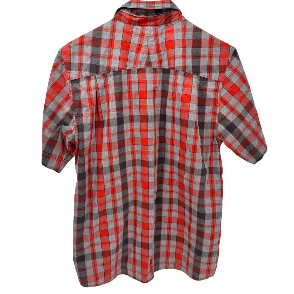 The North Face Shirt Mens Small Gray Red Plaid Snap Up‎ Shorts Sleeve Gorpcore